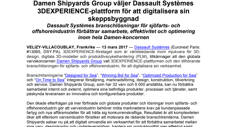 ​Damen Shipyards Group väljer Dassault Systèmes 3DEXPERIENCE-plattform för att digitalisera sin skeppsbyggnad