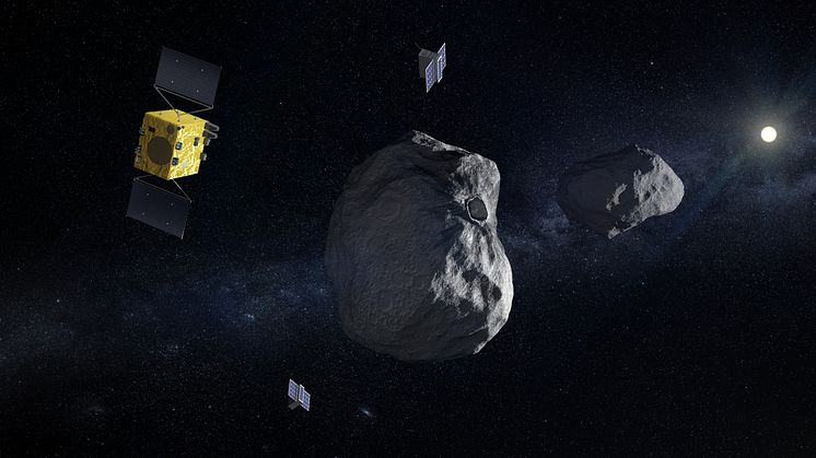 The InterSatellite Link between Hera and its two CubeSats near Didymos asteroid system (credits: ESA)