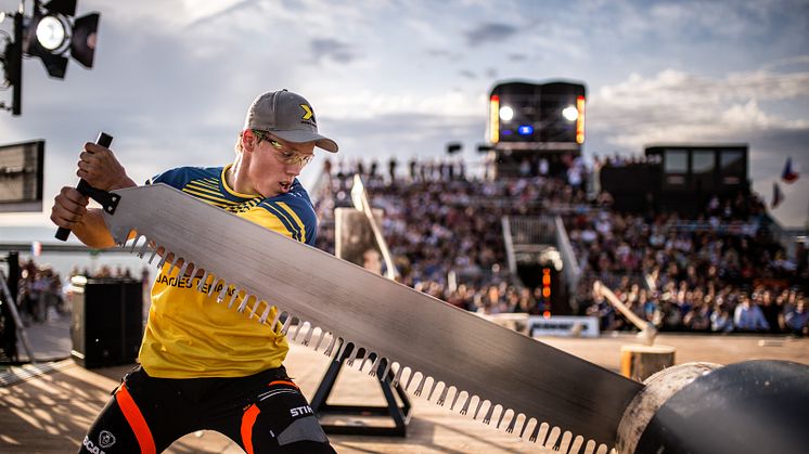 Ferry Svan under Champions Trophy i franska Marseille 2018. Foto: STIHL Timbersports.