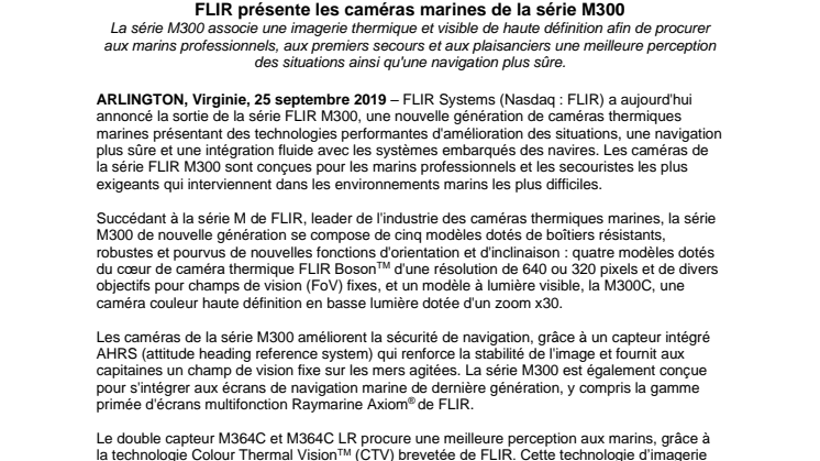 FLIR présente les caméras marines de la série M300