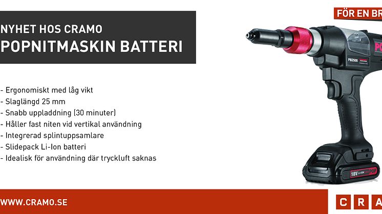 Nyhet hos Cramo: Popnitmaskin Batteri