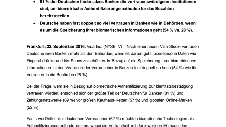 Deutsche vertrauen Banken bei biometrischen Authentifizierungsmethoden der Zukunft