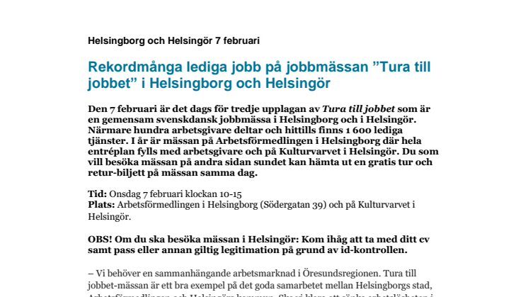 Rekordmånga lediga jobb på jobbmässan ”Tura till jobbet” i Helsingborg och Helsingör