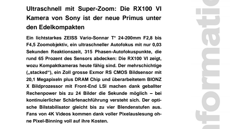 Ultraschnell mit Super-Zoom: Die RX100 VI Kamera von Sony ist der neue Primus unter den Edelkompakten