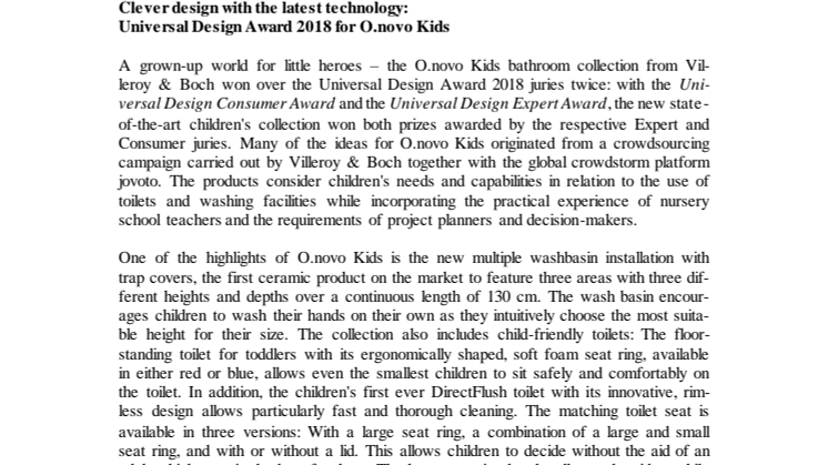 Clever design with the latest technology: Universal Design Award 2018 for O.novo Kids