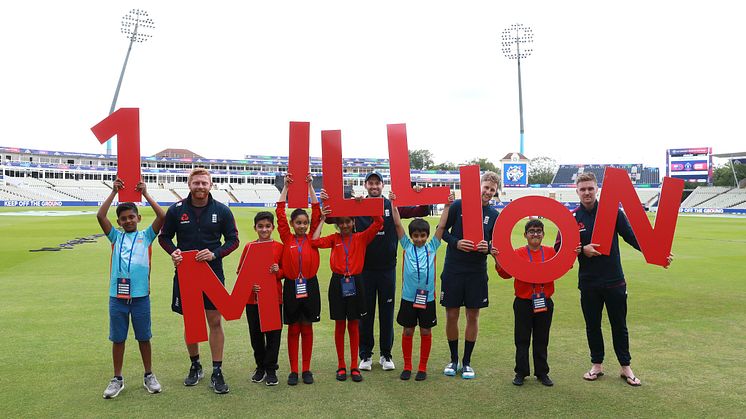 England players, Bairstow, Wood, Root & Roy celebrate 1 million kids connecting with cricket ahead of their World Cup semi-final tomorrow