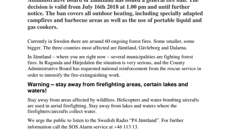 Viktig information med anledning av skogsbränderna!