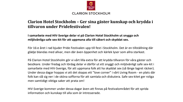 Clarion Hotel Stockholm – Ger sina gäster kunskap och krydda i tillvaron under Pridefestivalen!