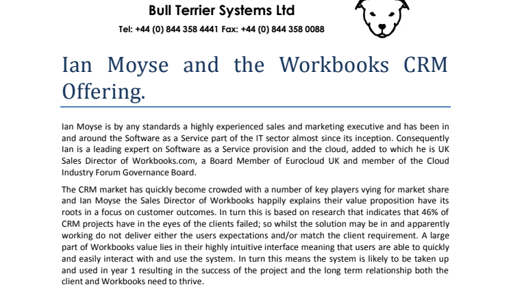 Ian Moyse describes Workbooks and their CRM Offering, includes a video interview