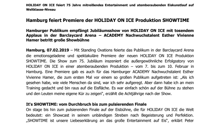 Hamburg feiert Premiere der HOLIDAY ON ICE Produktion SHOWTIME