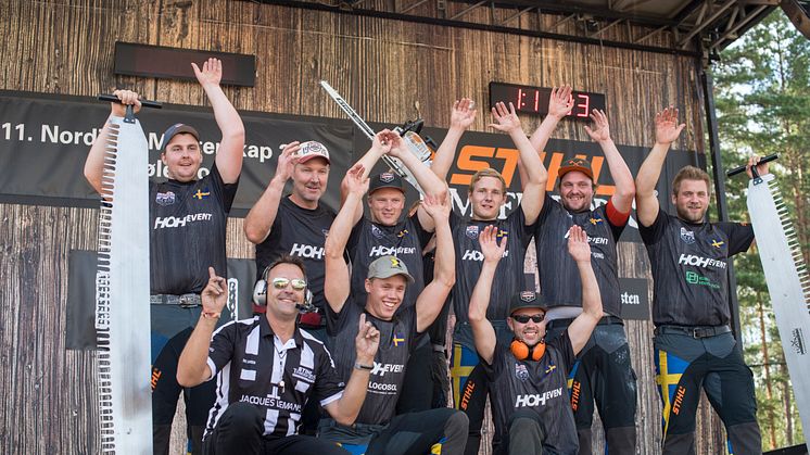 Det svenske laget er best i Norden. Blir de også best i Europa? Foto: STIHL Timbersports