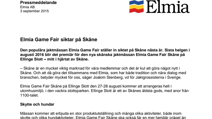 ​Elmia Game Fair siktar på Skåne