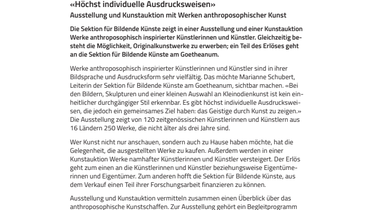 «Höchst individuelle Ausdrucksweisen». ​Ausstellung und Kunstauktion mit Werken anthroposophischer Kunst