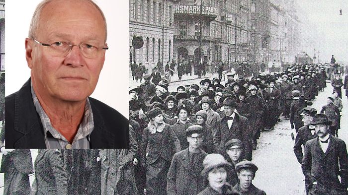​Thord Strömberg föreläser om hungerdemonstrationerna 1917 - på bilden protesterande mödrar i Stockholm 1917