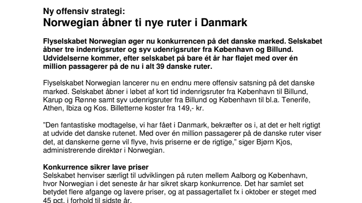 Ny offensiv strategi: Norwegian åbner ti nye ruter i Danmark
