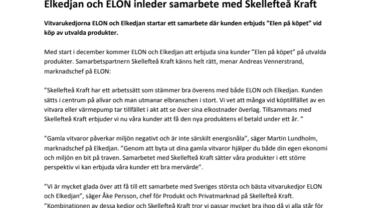 Elkedjan och ELON inleder samarbete med Skellefteå Kraft