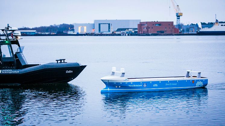 The ODIN USV and a working scale model of the YARA Birkeland all-electric, autonomous container vessel were on the water for yesterday’s opening event