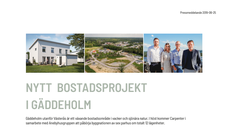 Anebyhusgruppen planerar nytt bostadsprojekt i Gäddeholm tillsammans med Carpenter