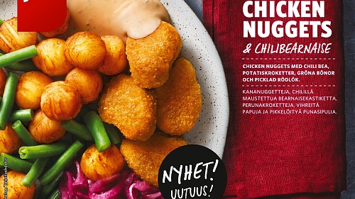 Dagens Chicken Nuggets med chilibearnaise och picklad rödlök.