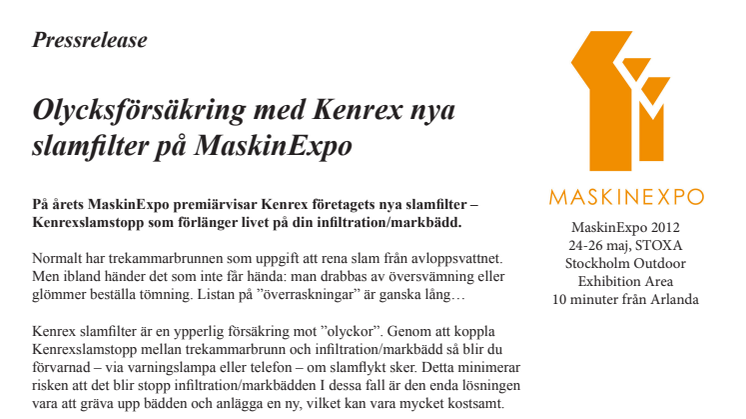 Olycksförsäkring med Kenrex slamfilter på MaskinExpo 