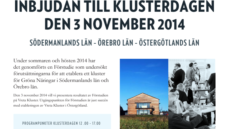 Påminnelse: Välkommen till Klusterdagen 3 nov 2014