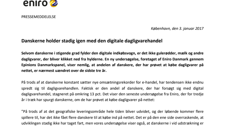Danskerne holder stadig igen med den digitale dagligvarehandel