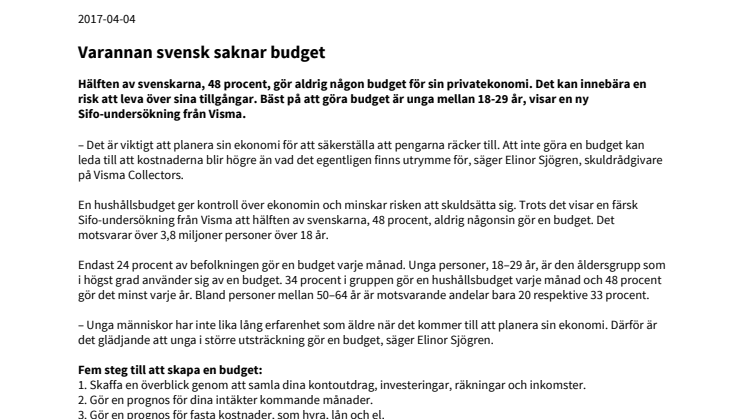 Varannan svensk saknar budget
