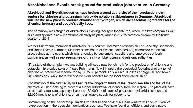 AkzoNobel and Evonik break ground for production joint venture in Germany