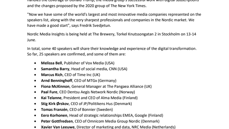 Joseph Kahn of New York Times announced as keynote speaker for Nordic Media Insights