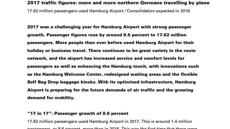 Pressemeddelelse fra Hamborg Lufthavn