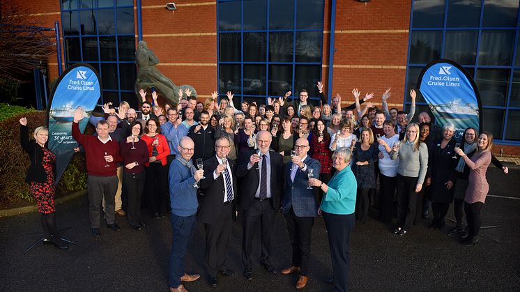 Cheers! Fred. Olsen Cruise Lines’ staff raise a toast to the end of a successful 2018