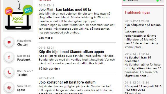 Skånetrafikens webbplats har fått nytt utseende