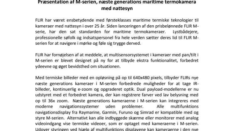 FLIR: Præsentation af M-serien, næste generations maritime termokamera med nattesyn