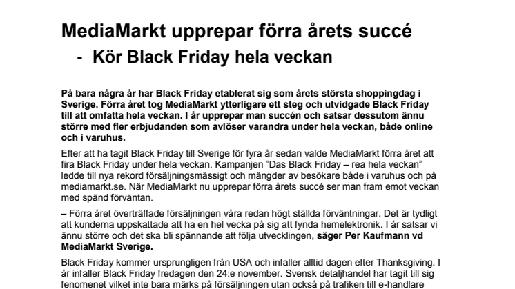MediaMarkt upprepar förra årets succé  - Kör Black Friday hela veckan
