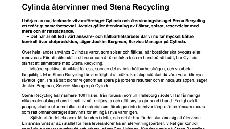 Cylinda återvinner med Stena Recycling