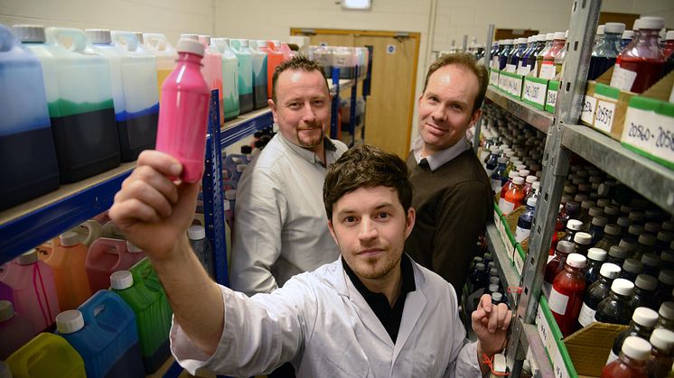 L-R: Multichem managing director Michael Nelson, Multichem product development manager Dr Tom Winstanley (front) and Professor Justin Perry of Northumbria University.