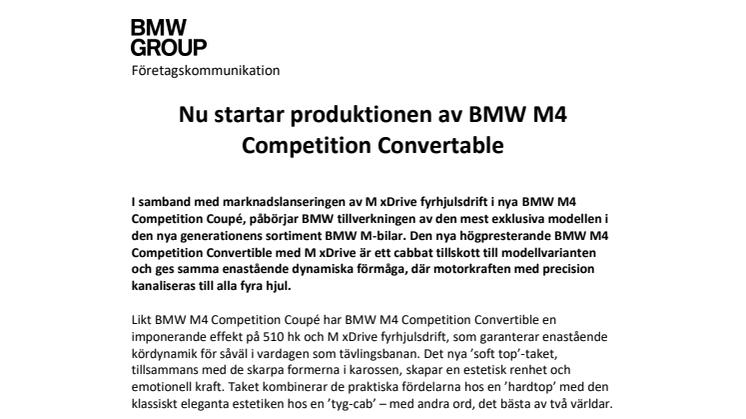 Nu startar produktionen av BMW M4 Competition Convertable 