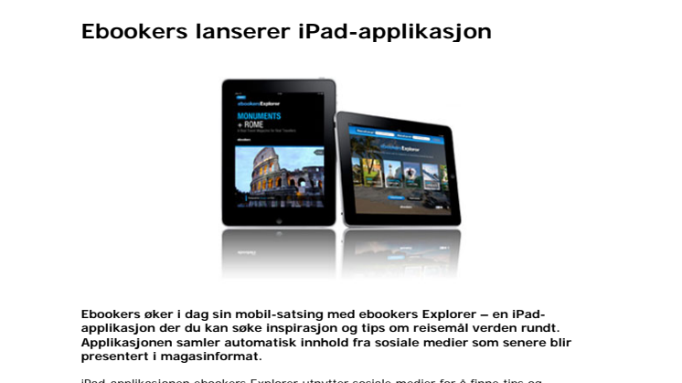 Ebookers lanserer iPad-applikasjon