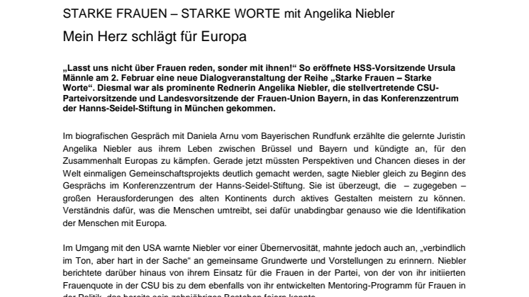 STARKE FRAUEN – STARKE WORTE mit Angelika Niebler: Mein Herz schlägt für Europa