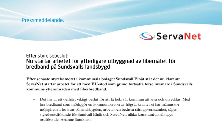 Nu startar arbetet för ytterligare utbyggnad av fibernätet för bredband på Sundsvalls landsbygd 