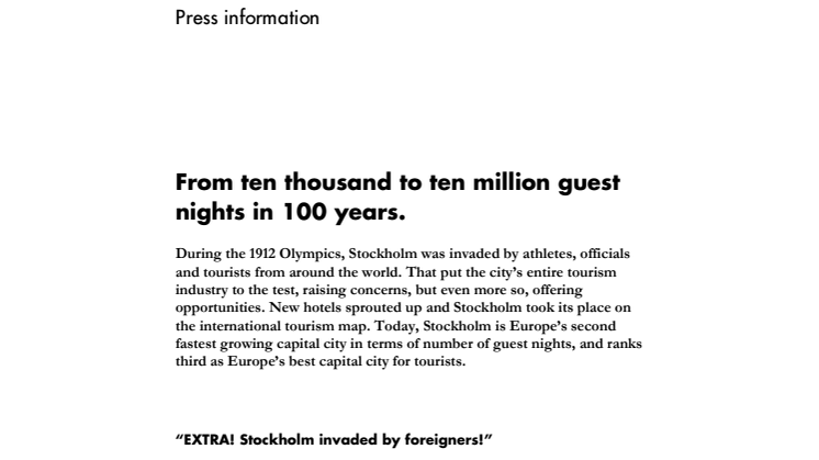 Olympic anniversary: From ten thousand to ten million guest nights in 100 years