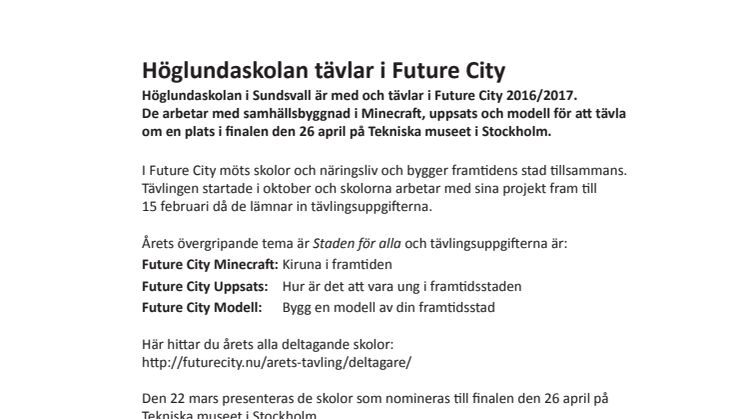 Höglundaskolan i Sundsvall tävlar i Future City