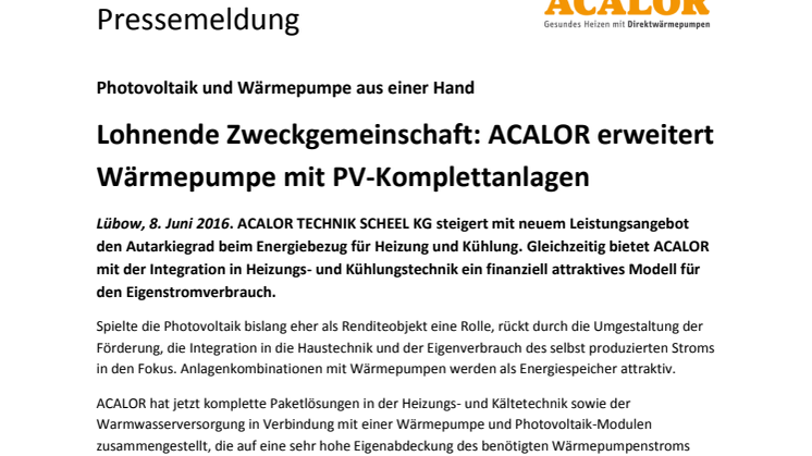Lohnende Zweckgemeinschaft: ACALOR erweitert Wärmepumpe mit PV-Komplettanlagen