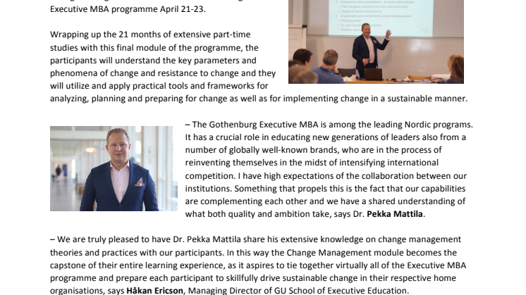 Professor of Practice Pekka Mattila of Aalto University lectures on the Gothenburg Executive MBA programme