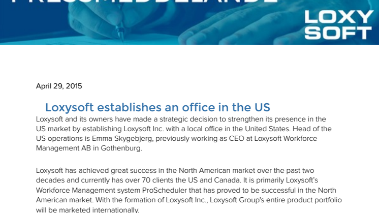 Loxysoft establishes an office in the US