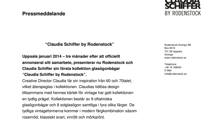 Nu lanseras Claudia Schiffer by Rodenstock!