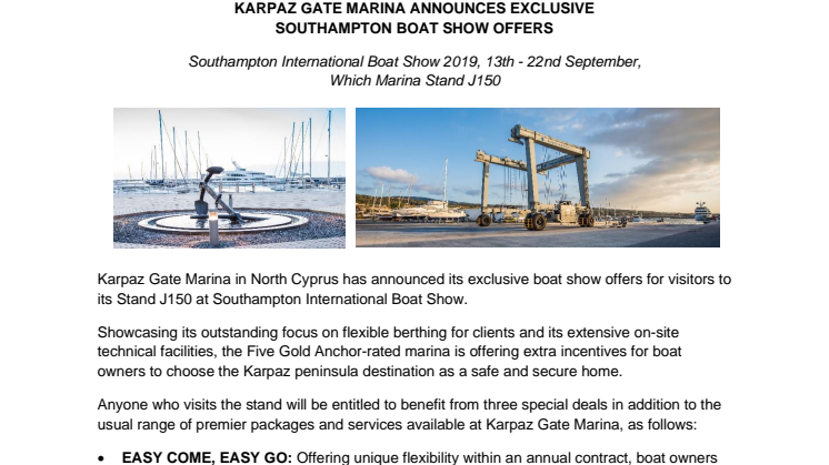 Karpaz Gate Marina Announces Exclusive Southampton Boat Show Offers