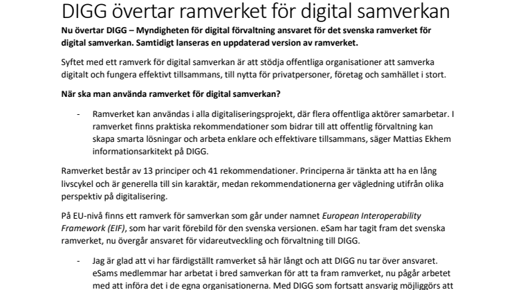 DIGG övertar ramverket för digital samverkan