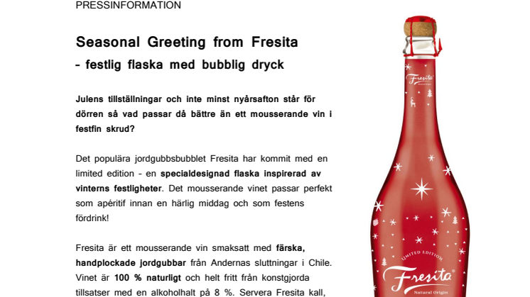 Seasonal Greeting from Fresita  – festlig flaska med bubblig dryck