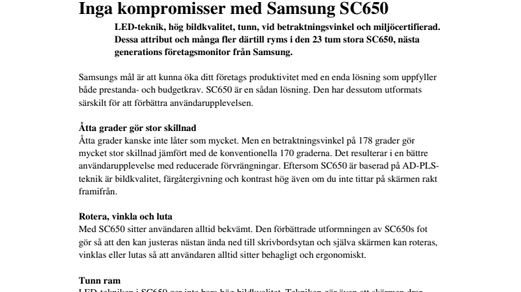 Ny företagsskärm: Inga kompromisser med Samsung SC650